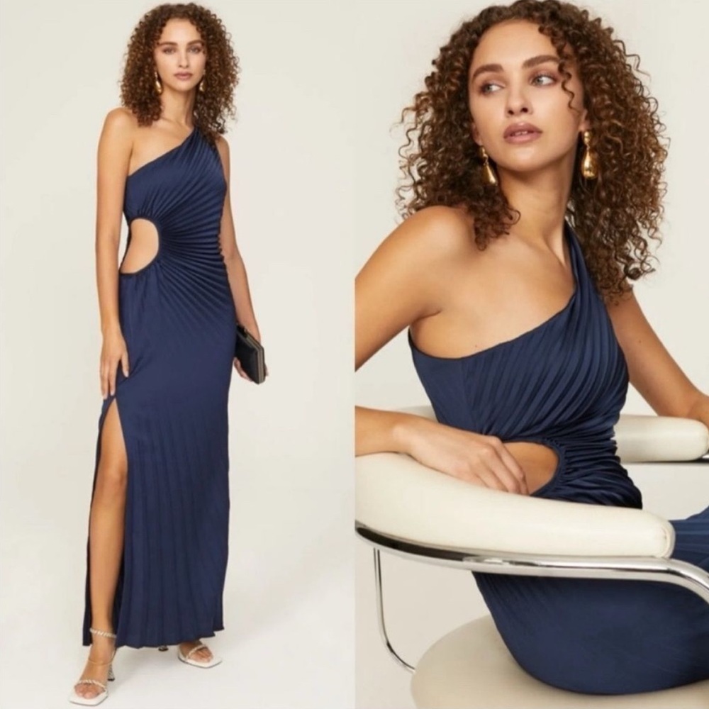Delfi Collective Solie Cut Out Navy Pleated Gown Dress Wedding Guest Small
